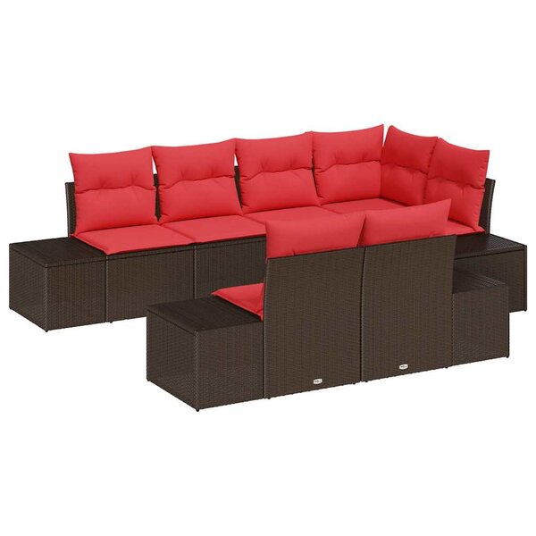 vidaXL Ensemble de canapé de jardin avec coussin 7 Pièces Marron et rouge