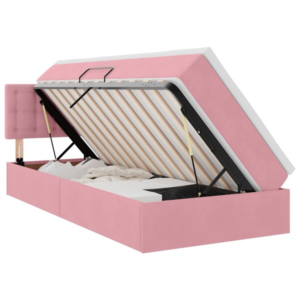 vidaXL Lit de rangement LED avec matelas Rose 90 x 200 cm Velours