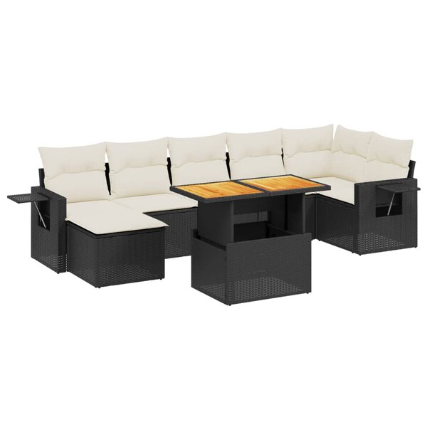 vidaXL Salon de jardin 8 Pièces avec coussins noir résine tressée