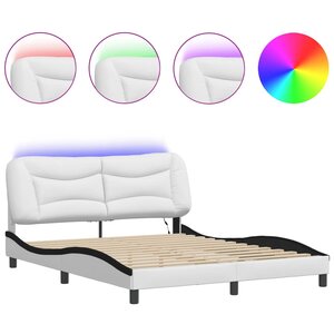 vidaXL Cadre de lit avec LED sans matelas Hvar blanc et noir 160x200 cm