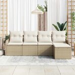 vidaXL Ensemble de canapé de jardin 5 Pièces Beige Poly rotin