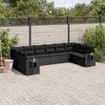 vidaXL Salon de jardin 10 Pièces avec coussins noir résine tressée