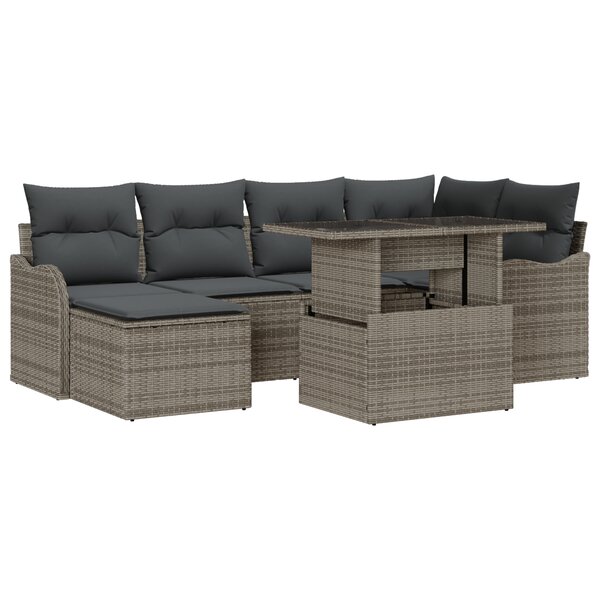 Ensemble de Canapés de Jardin vidaXL 7 Pièces avec Coussins Gris en Rattan Poly