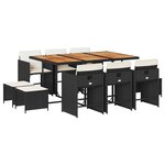 vidaXL Ensemble à manger de jardin 11 Pièces coussins noir résine tressée
