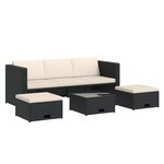 vidaXL Salon de jardin 4 Pièces avec coussins Résine tressée Noir