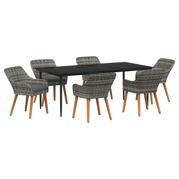 vidaXL Ensemble de Salle à Manger de Jardin 7 Pièces Gris Poly Rattan