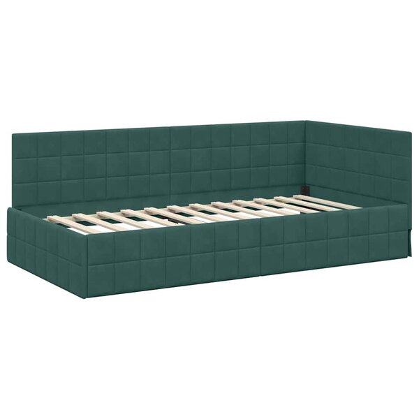 vidaXL Cadre de lit d'angle Vert foncé 90 x 200 cm Velours