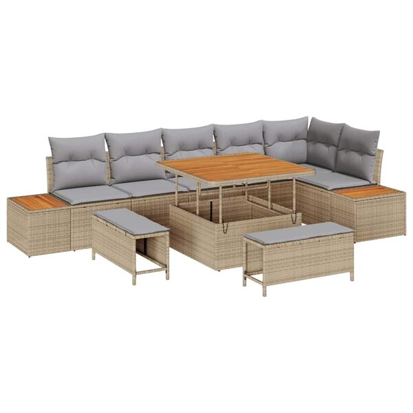 vidaXL Ensemble de canapé de jardin 9 pièces avec coussins beige