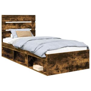 vidaXL Cadre de lit Chêne fumé 90 x 200 cm Bois de pin massif
