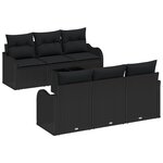 Ensemble de Canapé de Jardin de 7 Pièces avec Coussins Noir Poly Rattan