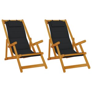 Chaises de plage pliantes vidaXL 2 Pièces Black Bois d'acacia massif & Textilène