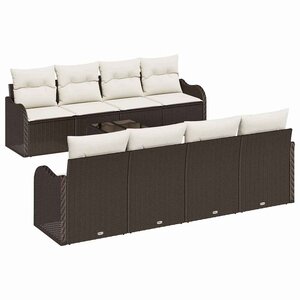 vidaXL Ensemble de canapé de jardin avec coussin 9 Pièces Marron et Crème