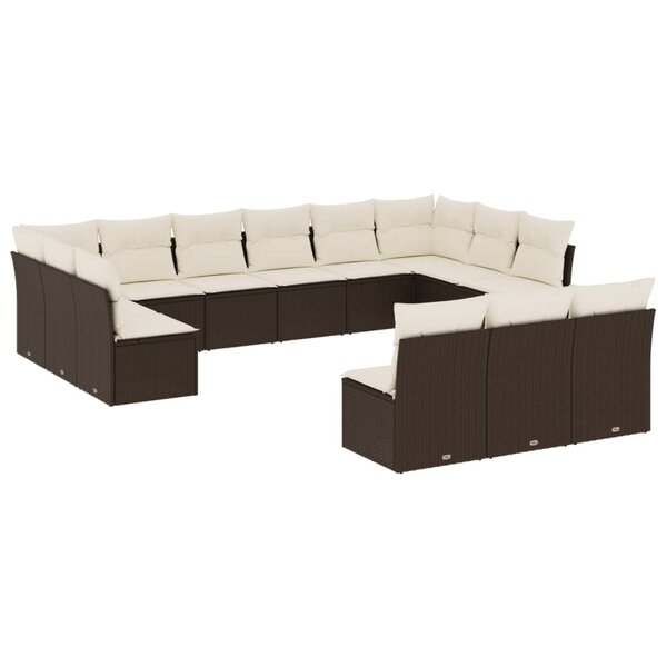 vidaXL Salon de jardin avec coussins 13 Pièces marron résine tressée