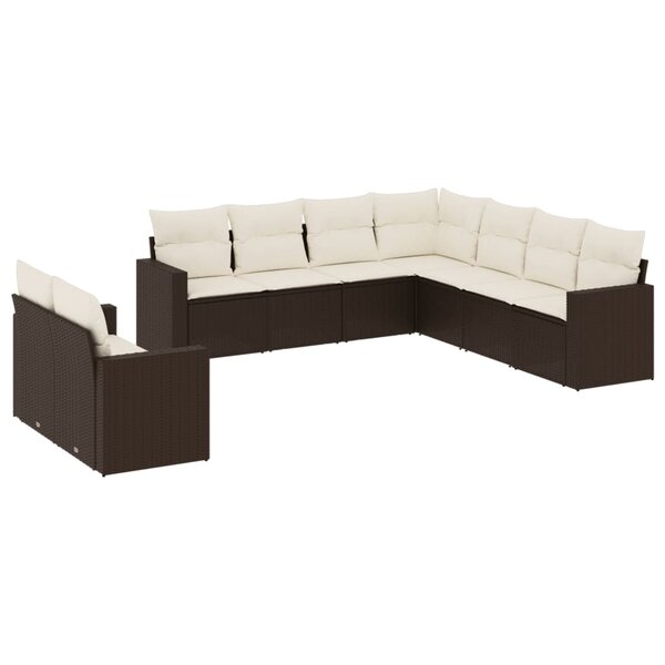 vidaXL Salon de jardin avec coussins 9 Pièces marron résine tressée