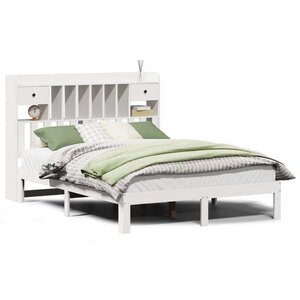 vidaXL Lit bibliothèque sans matelas blanc 160x200 cm bois pin massif