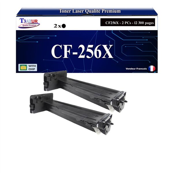 T3AZUR -2x Toners compatibles avec HP CF256X (56X) pour HP LaserJet 436nda MFP  M436n MFP  LaserJet MFP M433a  M436dn  M436nda