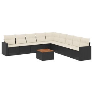 vidaXL Salon de jardin 10 Pièces avec coussins noir résine tressée