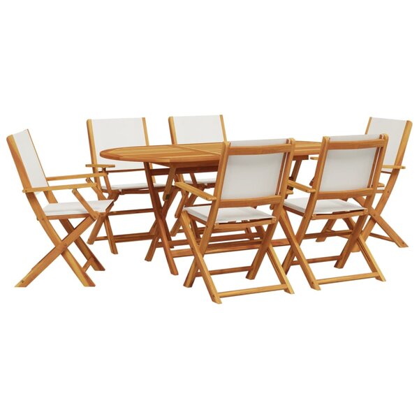 vidaXL Ensemble à manger de jardin 7 Pièces blanc crème tissu bois massif