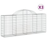 vidaXL Paniers à gabions arqués 3 Pièces 200x30x80/100 cm Fer galvanisé