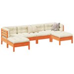 vidaXL Salon de jardin 6 Pièces avec coussins cire marron bois pin massif