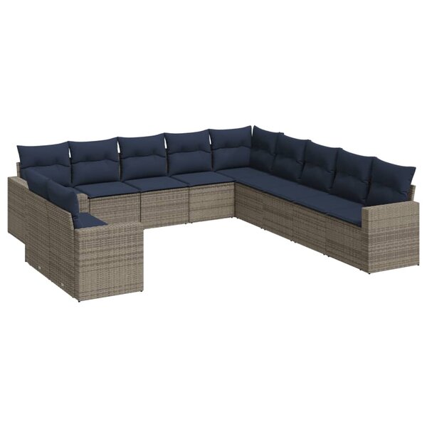 vidaXL Salon de jardin 11 Pièces avec coussins gris résine tressée