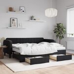 vidaXL Lit de jour avec gigogne et tiroirs noir 90x200 cm velours