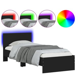 vidaXL Cadre de lit avec tête de lit et lumières LED noir 90x200 cm