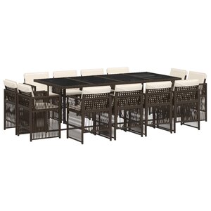 vidaXL Ensemble à manger de jardin avec coussins 13 Pièces marron rotin