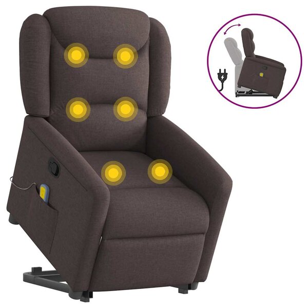 vidaXL Fauteuil inclinable de massage Marron foncé Tissu