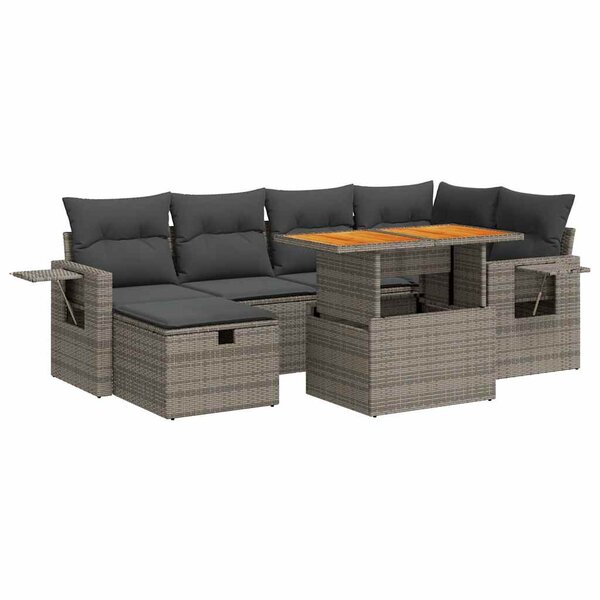 vidaXL Salon de jardin avec coussins 8 Pièces gris résine tressée acacia