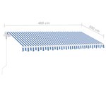 vidaXL Auvent automatique capteur de vent/LED 400x300 cm Bleu et blanc