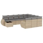 vidaXL Salon de jardin 11 Pièces avec coussins beige résine tressée