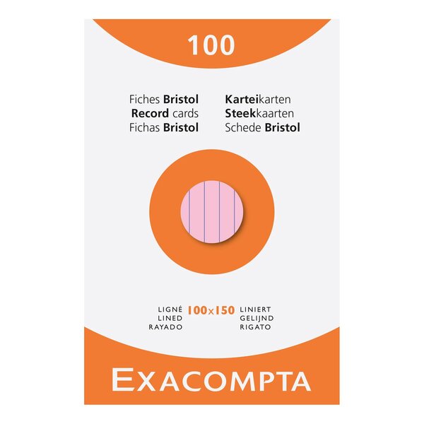 Etui De 100 Fiches - Bristol Ligné Non Perforé 100x150mm - Couleurs Assorties - Exacompta