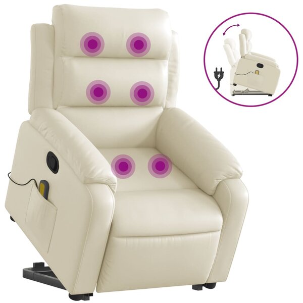 vidaXL Fauteuil inclinable de massage Crème Similicuir