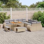 vidaXL Ensemble de canapé de jardin 13 Pièces Beige polyrotin