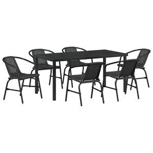 vidaXL Ensemble de salle à manger pour jardin 7 Pièces Noir
