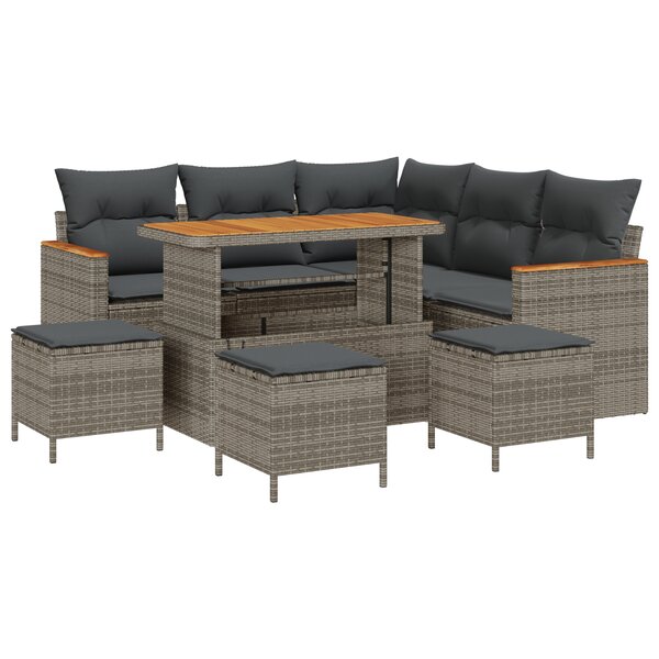 Ensemble de canapé de jardin 9 pièces avec coussins en poly rattan gris