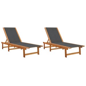 vidaXL Chaises longues lot de 2 noir bois d'acacia solide et textilène