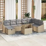 vidaXL Ensemble de Canapés de Jardin 9 Pièces avec Coussins Beige Rattan