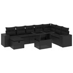 vidaXL Salon de jardin 9 Pièces avec coussins noir résine tressée