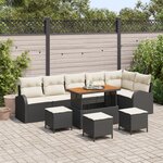 Ensemble de canapés de jardin de 10 pièces avec coussins noir poly rotin acacia