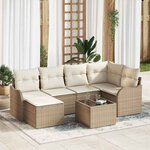 vidaXL Ensemble de canapé de jardin 7 Pièces Beige  blanc Poly rotin