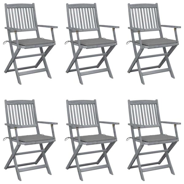 vidaXL Chaises pliables d'extérieur lot de 6 et coussins Bois d'acacia