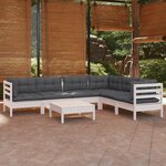vidaXL Salon de jardin 7 Pièces avec coussins blanc bois de pin massif