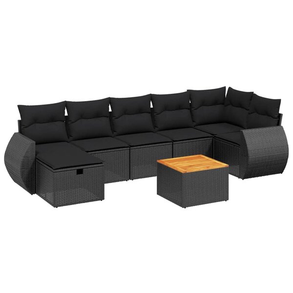 vidaXL Salon de jardin 8 Pièces avec coussins noir résine tressée
