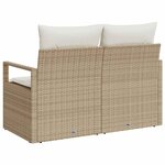 vidaXL Canapé de jardin 2 places avec des coussins beige en poly rattan