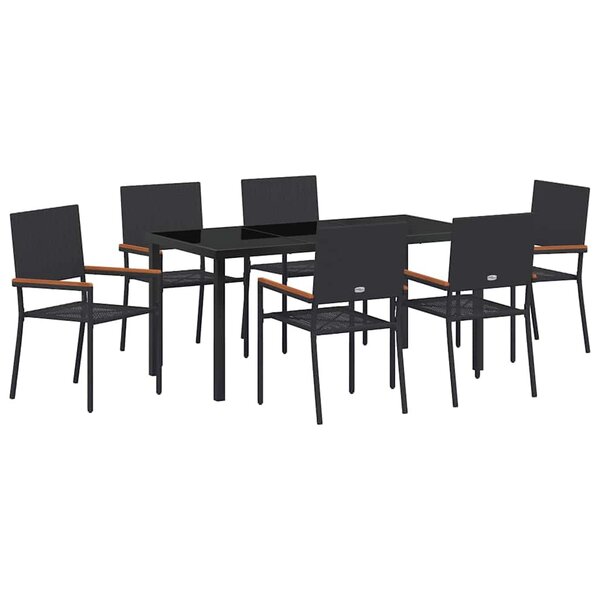 vidaXL Ensemble de salle à manger pour jardin 7 Pièces Noir polyrotin