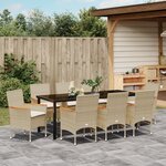 vidaXL Ensemble repas jardin 9 pièces avec coussins en poly rotin beige