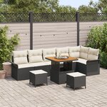 Canapé de jardin 9 pièces avec coussins noir et poly rotin