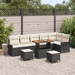 Ensemble de canapé 9 pièces avec coussins noir poly rotin acacia